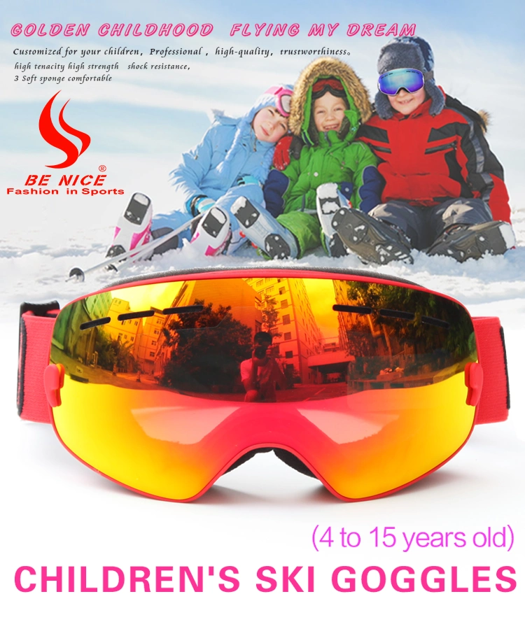 Double Layer PC Lens Ski Goggles Benice Snow Goggle Snow 4600 for Kid Customized Skiing Eyeglasses with Mirror Coating